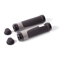 Грипсы велосипедные XH-G56GR, 130 мм, с зажимами, торцевой фиксатор, с серыми алюм. кольцами