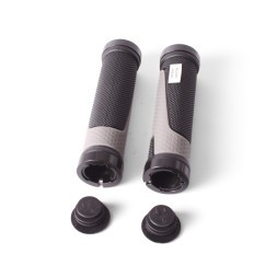 Грипсы велосипедные XH-G56GR, 130 мм, с зажимами, торцевой фиксатор, с серыми алюм. кольцами