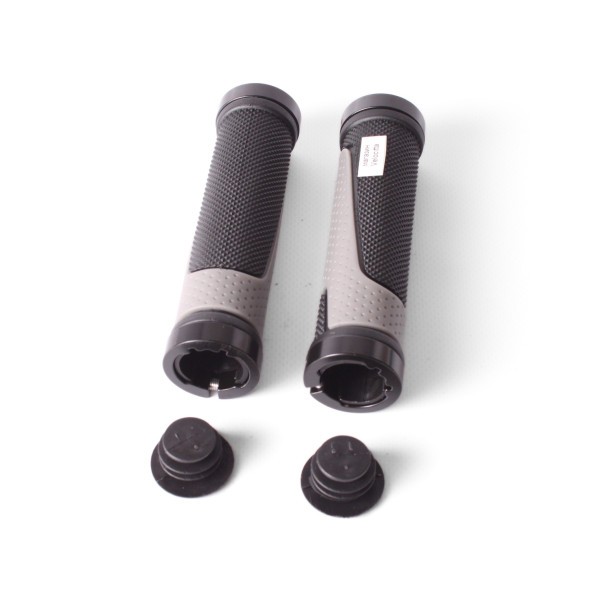 Грипсы велосипедные XH-G56GR, 130 мм, с зажимами, торцевой фиксатор, с серыми алюм. кольцами