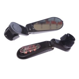 Зеркало велосипедное DX-2280VF, 90х50 мм, крепление на торец грипсы, плоское, складное, две плоскости регулировки, с габаритным огнем