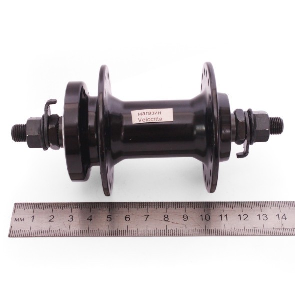 Втулка передняя Wang Zheng WZ-A208F black, ось 3/8&amp;quot;х100x140 мм, алюминиевая, под диск 6 болтов, на гайках, 36 отверстий, б/уп.