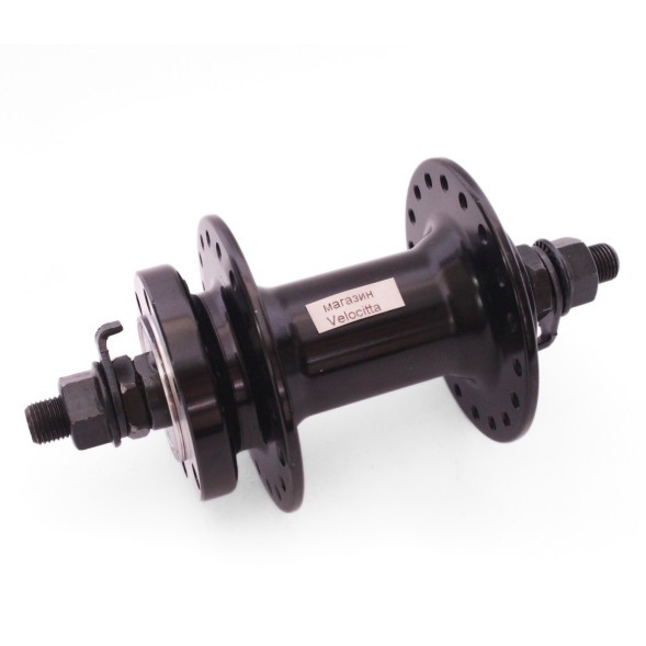 Втулка передняя Wang Zheng WZ-A208F black, ось 3/8&amp;quot;х100x140 мм, алюминиевая, под диск 6 болтов, на гайках, 36 отверстий, б/уп.