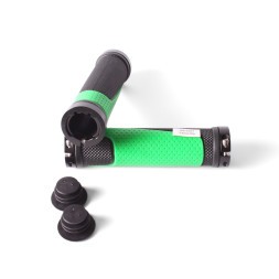 Ручки на руль для велосипеда XH-G56, 130 мм, с зажимами, с заглушками,с зелеными алюм. кольцами