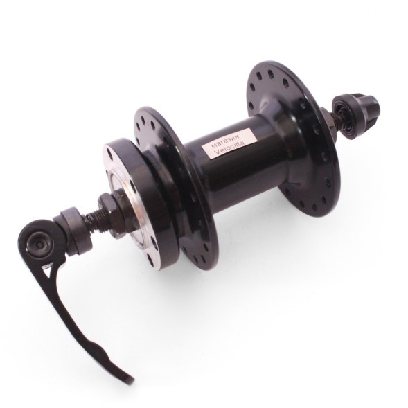 Велосипедная втулка Wang Zheng WZ-A208FQ black-32, передняя, ось 3/8&amp;quot;х100x108 мм, алюминиевая, под диск 6 болтов, на эксцентрике, 32 отверстия, торг. уп.