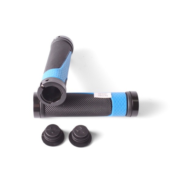 Грипсы велосипедные XH-G56BL, 130 мм, торцевой фиксатор, с зажимами, с сними алюм. кольцами