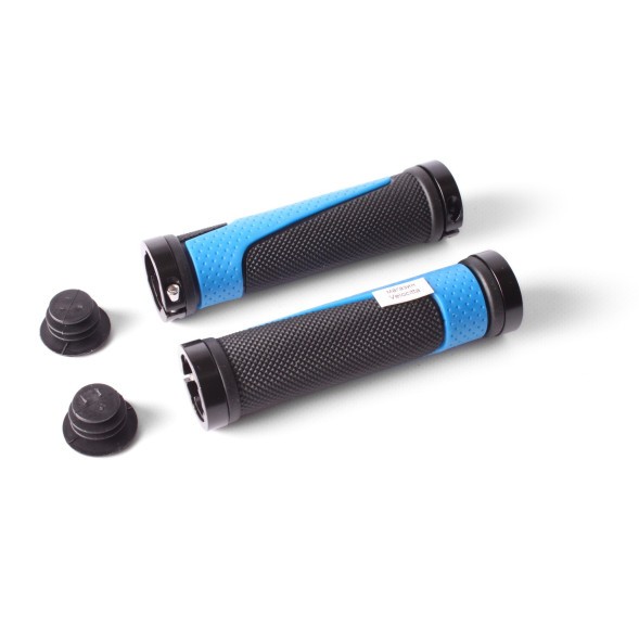 Грипсы велосипедные XH-G56BL, 130 мм, торцевой фиксатор, с зажимами, с сними алюм. кольцами