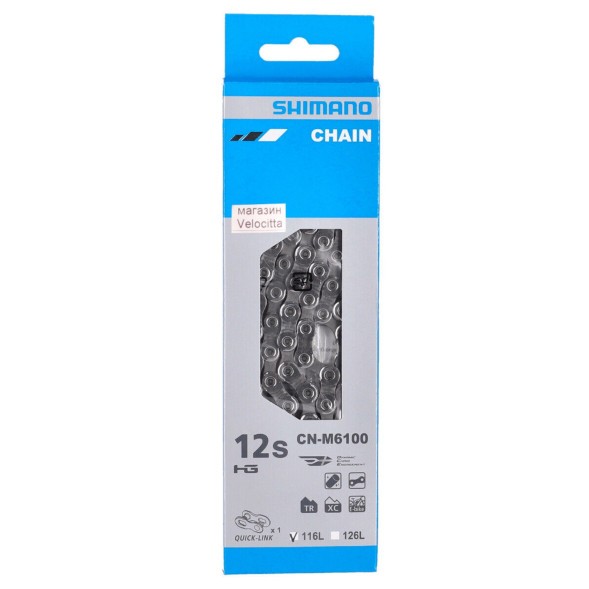 Цепь велосипедная Shimano Deore M6100, Hyperglide, MTB, 12 ск., 116 звеньев, с замком