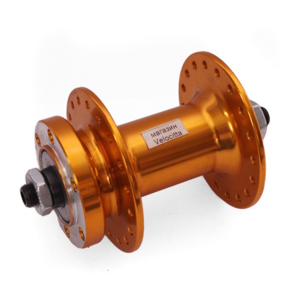 Втулка передняя Wang Zheng WZ-A208FQ golden, ALU, под диск 6 болтов, с эксцентриком, 36 отверстий, ось 3/8&amp;quot;х100x108 мм, торг. уп.