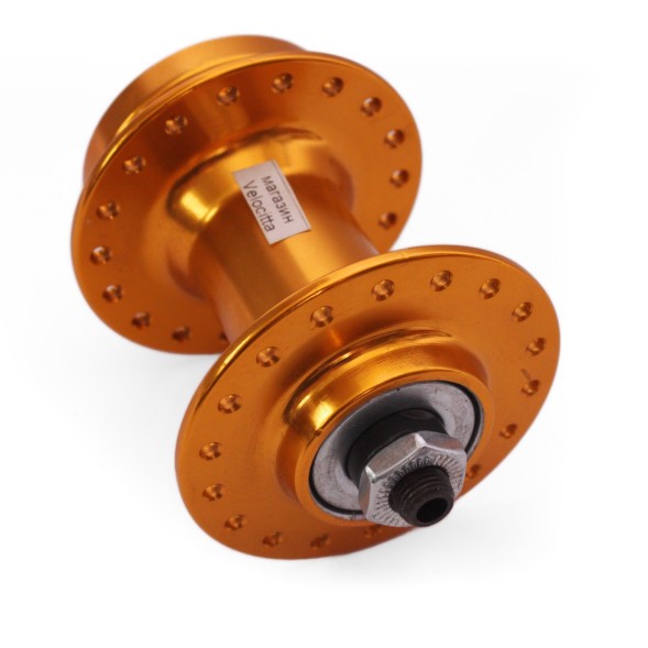 Втулка передняя Wang Zheng WZ-A208FQ golden, ALU, под диск 6 болтов, с эксцентриком, 36 отверстий, ось 3/8&amp;quot;х100x108 мм, торг. уп.