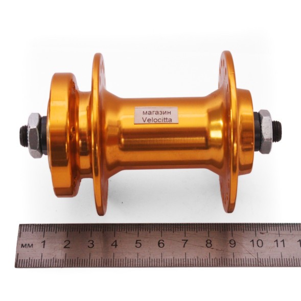 Втулка передняя Wang Zheng WZ-A208FQ golden, ALU, под диск 6 болтов, с эксцентриком, 36 отверстий, ось 3/8&amp;quot;х100x108 мм, торг. уп.