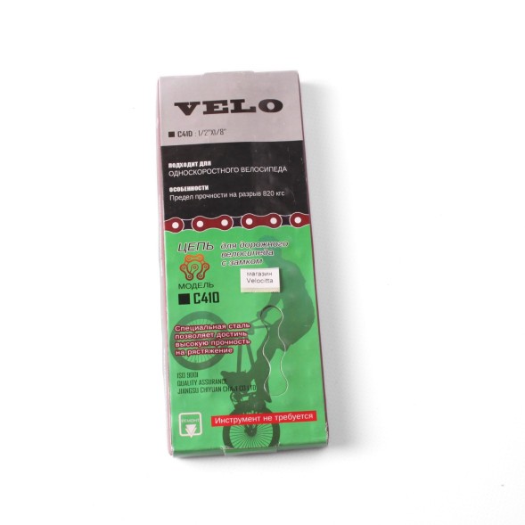 Цепь для дорожного велосипеда Velo C410, 112 звеньев, 1/2&amp;quot;Х1/8&amp;quot;, односкоростная, с замком