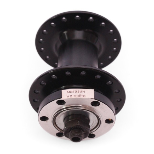 Веловтулка передняя Wang Zheng WZ-A208FQ black, ось 3/8&amp;quot;х100x108 мм, алюминиевая, под диск 6 болтов, на эксцентрике, 36 отверстий, торг. уп.