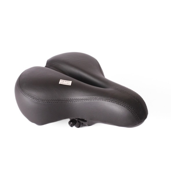 Седло велосипедное с отверстием, 195x260 мм, закрытые пружины, с замком, прошитое, черно-белое