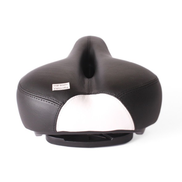 Седло велосипедное с отверстием, 195x260 мм, закрытые пружины, с замком, прошитое, черно-белое