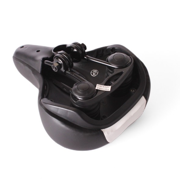 Седло велосипедное с отверстием, 195x260 мм, закрытые пружины, с замком, прошитое, черно-белое