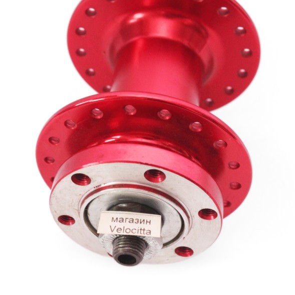 Втулка передняя Wang Zheng WZ-A208FQ red, ось 3/8&amp;quot;х100x108 мм, алюминиевая, под диск 6 болтов, на эксцентрике, 36H, торг. уп.