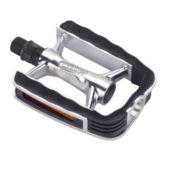 Педали алюминиевые Wellgo C220, Urban, с антискользящей рамкой, 108x82x28 мм, резьба 9/16&amp;quot;, шариковые подшипники, черно-серебристые