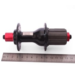 Втулка задняя A285RBQ-32, ROAD, ось M10x130x140 мм, алюминиевая, под кассету 8-11 ск., с эксцентриком, 32H, промподшипники, красно-черная, box