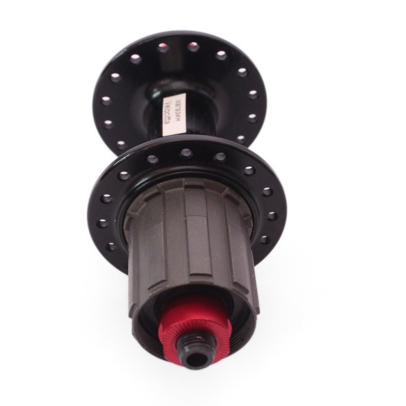 Втулка задняя A285RBQ-32, ROAD, ось M10x130x140 мм, алюминиевая, под кассету 8-11 ск., с эксцентриком, 32H, промподшипники, красно-черная, box