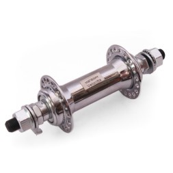 Втулка передняя 16 F-10G silver, стальная, ось 3/8"х100x140 мм, под V-brake, с гайками, 36 отверстий 10G под усиленную спицу, хромированная