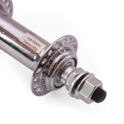 Втулка передняя 16 F-10G silver, стальная, ось 3/8"х100x140 мм, под V-brake, с гайками, 36 отверстий 10G под усиленную спицу, хромированная