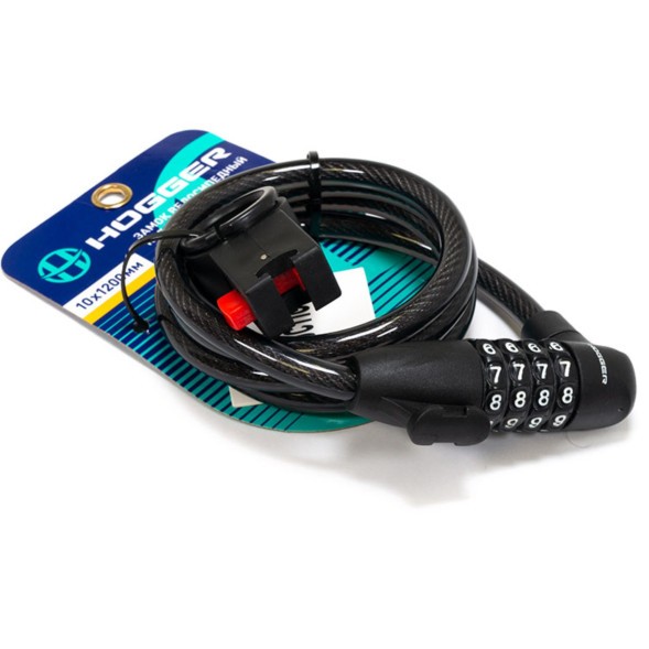 Замок велосипедный Hogger GK102.706B-КОД, трос стальной, кодовый, 10×1200 мм, в оболочке пластиковой, черный