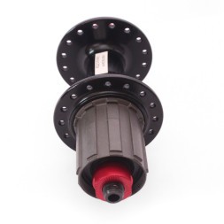 Втулка задняя A285RBQ-36, ROAD, ось M10x130x140 мм, ALU, под кассету 8-11 скоростей, на эксцентрике, 36Н, с промподшипником, красно-черная, б/уп.