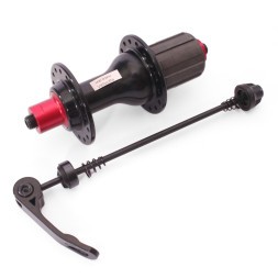 Втулка задняя A285RBQ-36, ROAD, ось M10x130x140 мм, ALU, под кассету 8-11 скоростей, на эксцентрике, 36Н, с промподшипником, красно-черная, б/уп.