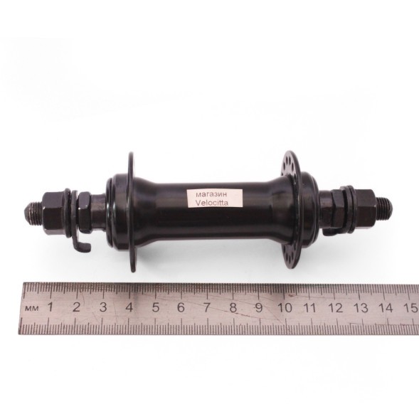 Веловтулка передняя 16 F black, стальная, ось 3/8&amp;quot;х100x140 мм, под V-брейк, с гайками, 36 отверстий, б/уп.