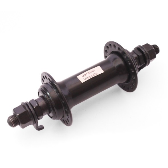 Веловтулка передняя 16 F black, стальная, ось 3/8&amp;quot;х100x140 мм, под V-брейк, с гайками, 36 отверстий, б/уп.