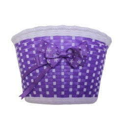 Велокорзина &amp;quot;Лаванда&amp;quot;, детская, 12&amp;quot;-16&amp;quot;, крепление на руль, 235х165х155 мм, пластиковая, плетёная, бело-фиолетовая