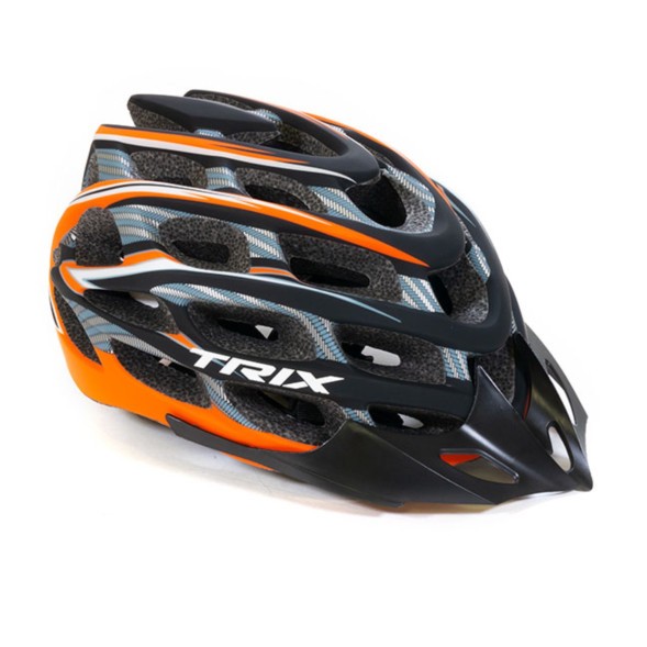 Шлем велосипедный Trix HL-TX-41-M-ORBK, кросс-кантри, 35 отверстий, регулировка обхвата, размер: M (57-58 см), In Mold, оранжево-черный, матовый