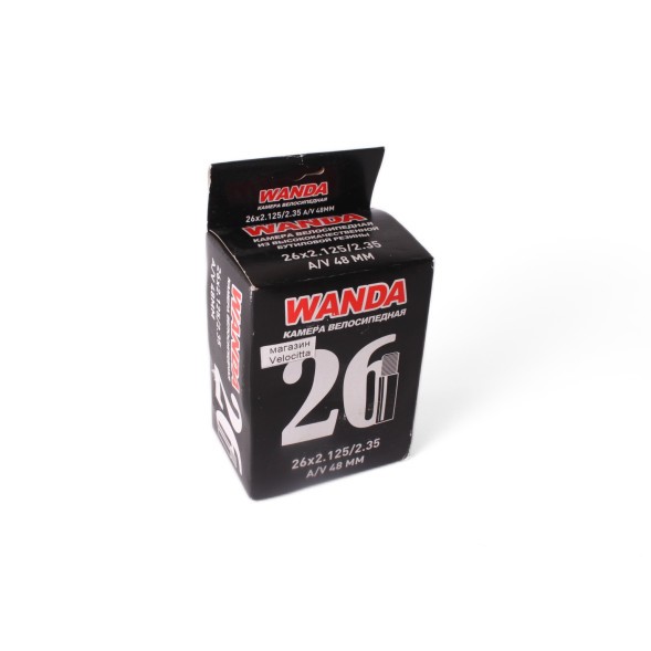 Камера велосипедная Wanda 26&amp;quot; x2.35, автониппель (AV) -48 мм, черный