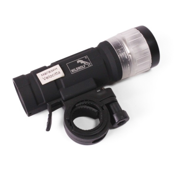 Фара велосипедная WildWolf, передняя, 1 Super LED, AAAx3, черный, инд. упаковка