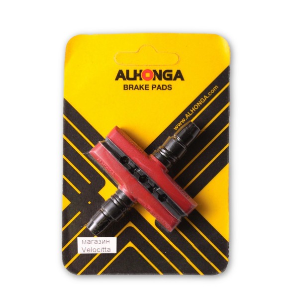 Колодки тормозные велосипедные Alhonga HJ-EN02, 60 мм, V-Brake, красный, алюм. корпус, в упаковке