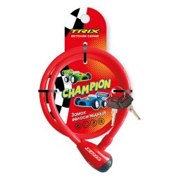 Замок велосипедный Trix Champion LKTX08120KYCH, детский, трос стальной, с ключами 8×1200 мм, в оболочке, красный
