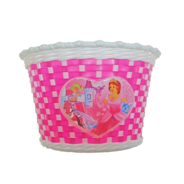 Корзина Hualong BS-02x1-12-WHP &amp;quot;Принц и Принцесса&amp;quot;, для детского велосипеда 12&amp;quot;-16&amp;quot;, крепление на руль, 235х165х155 мм, пластиковая, плетёная, бело-розовая