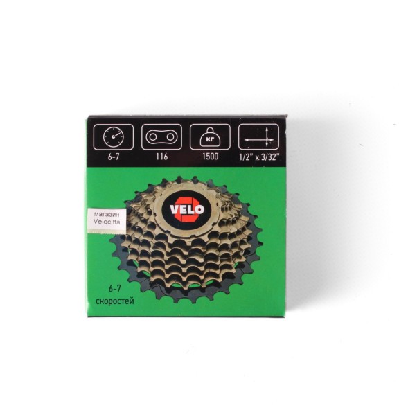 Велосипедная цепь с замком Velo 1/2&amp;quot;x3/32&amp;quot;, 6-7 скоростей, 116L, инд уп.