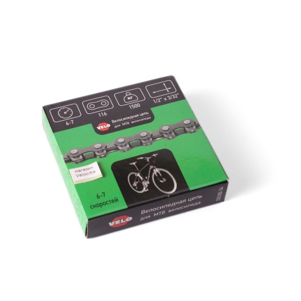 Велосипедная цепь с замком Velo 1/2&amp;quot;x3/32&amp;quot;, 6-7 скоростей, 116L, инд уп.