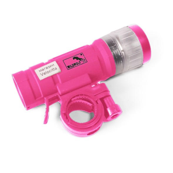 Фара велосипедная WildWolf, передняя, 1 Super LED, AAAx3, розовый, блистер