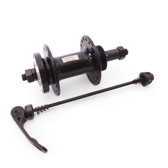 Веловтулка задняя A208RBQ, ось 3/8&amp;quot;х135x145 мм, под диск 6 болтов, под трещотку, на эксцентрике, 36H, алюминиевая, промподшипники, черный