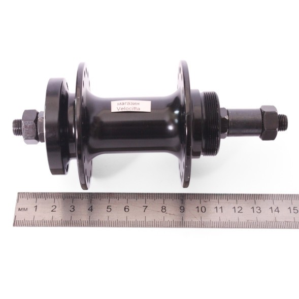 Веловтулка задняя A208RBQ, ось 3/8&amp;quot;х135x145 мм, под диск 6 болтов, под трещотку, на эксцентрике, 36H, алюминиевая, промподшипники, черный