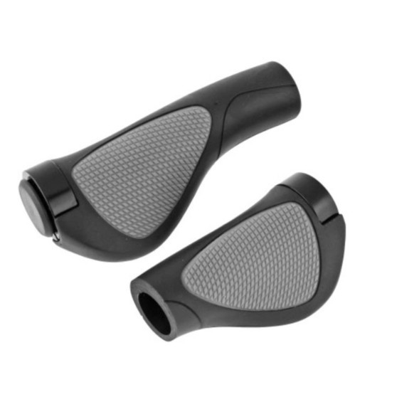 Грипсы велосипедные Hualong HL-G311-2, для ревошифта, резиновые, 130мм+92мм, 2-х компонентные, эргономические, алюминиевые фиксаторы, с заглушками, серо-черные