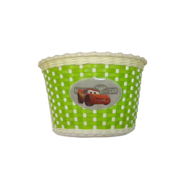 Корзина велосипедная Hualong BS-03x7-12-WHGR &amp;quot;Car&amp;quot;, детская, 12&amp;quot;-16&amp;quot;, крепление на руль, 235х165х155 мм, пластиковая, плетёная, бело-зелёная