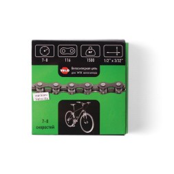Велосипедная цепь Velo 1/2"x3/32", 7-8 скоростей, 116 звеньев, с замком