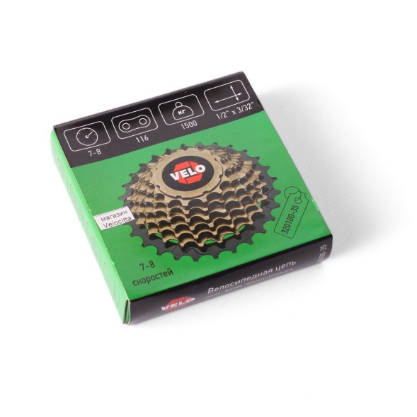 Велосипедная цепь Velo 1/2&amp;quot;x3/32&amp;quot;, 7-8 скоростей, 116 звеньев, с замком