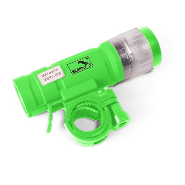 Фара велосипедная WildWolf, передняя, Super LED, AAAx3, зеленый, блистер