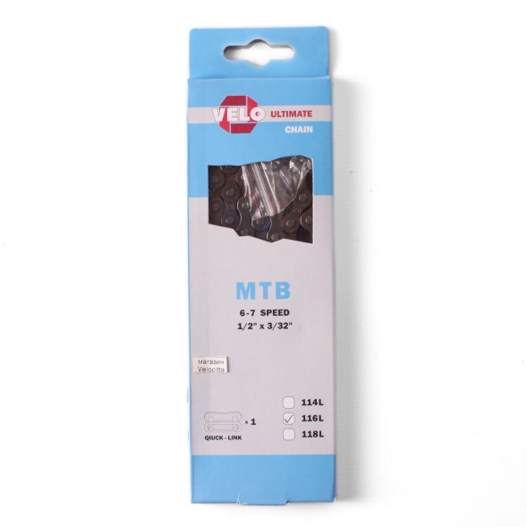 Цепь с замком Velo, 1/2&amp;quot;x3/32&amp;quot;, для спортивного велосипеда, 6-7 ск., 116L