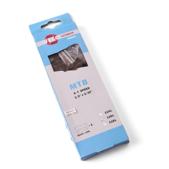 Цепь с замком Velo, 1/2&amp;quot;x3/32&amp;quot;, для спортивного велосипеда, 6-7 ск., 116L