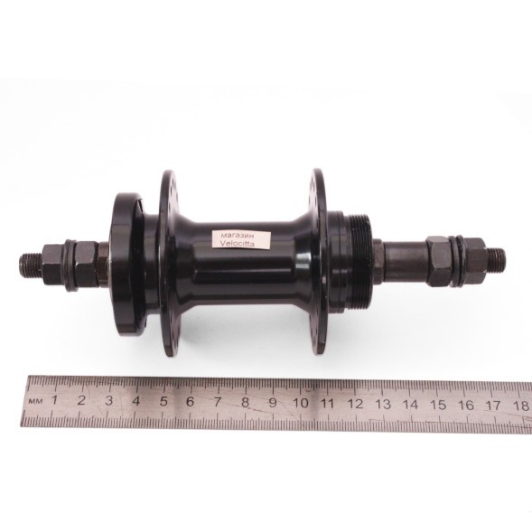 Велосипедная втулка A208R black, задняя, ось 3/8&amp;quot;х135x175 мм, алюминиевая, под диск 6 болтов, под трещотку, на гайках, 36 отверстий, инд.упак.